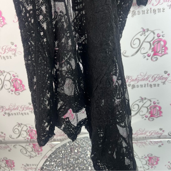 Black Lace cardigan Kimono Cardigan long crochet mesh boho flowy coverup - Picture 5 of 8
